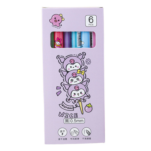 Sanrio Click Ballpoint Pen High-Value Cute Cartoon Student ST Head Carbon Fiber Pen 0.5 Quick-Drying Ink Pen