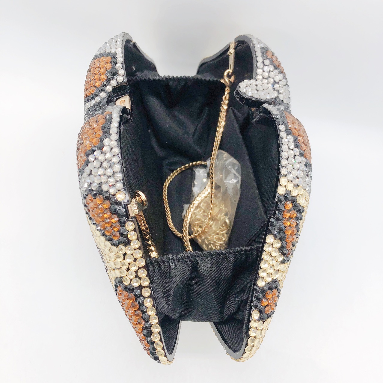 Túi clutch nữ cầm tay đính đá dạ tiệc họa tiết da báo viền môi — Vân báo chi tiết 2