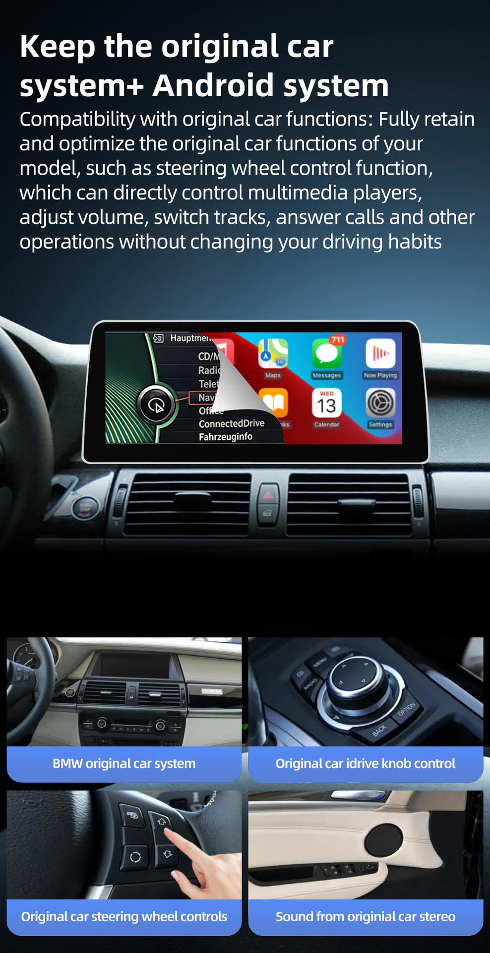 Car-Mounted Large-Screen Touch Navigation System Suitable for Bmw X5 E70 X6 E71 E72 2007-2013 Carplay