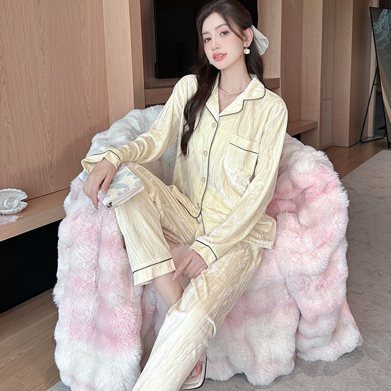 2024秋冬季24802# 金丝绒双长 M-2XL秋冬新款睡衣女休闲家居服