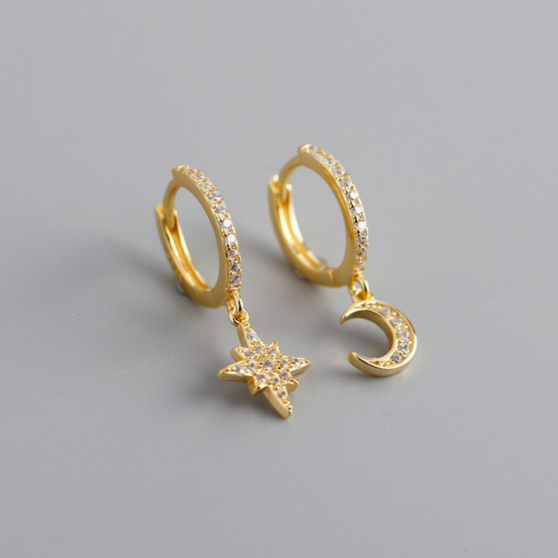 Cross-border Light Luxury Star And Moon Asymmetric Diamond Earrings Korean Temperament Niche Earrings display picture 7