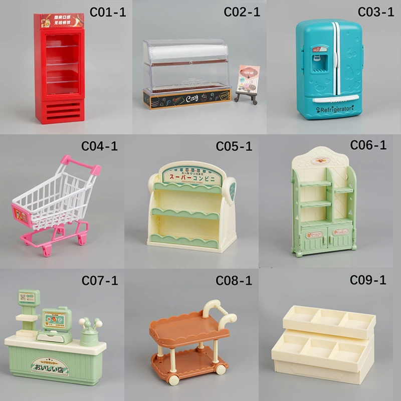 Мини-искусственная маленькая мебель, холодильник, обеденная тележка, кассир, тележка для покупок, стойка для овощей, двусторонняя стойка, игровой домик, игрушка