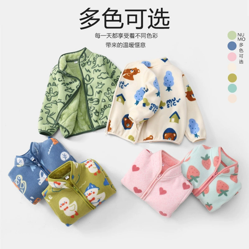 Новая осенне-зимняя детская куртка из флиса на флисовой подкладке с принтом, детский флисовый топ, короткий весенне-осенний тренд с героями мультфильмов