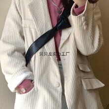 灯芯绒中长款西装外套女韩版秋装2025新款宽松炸街休闲西服上衣潮