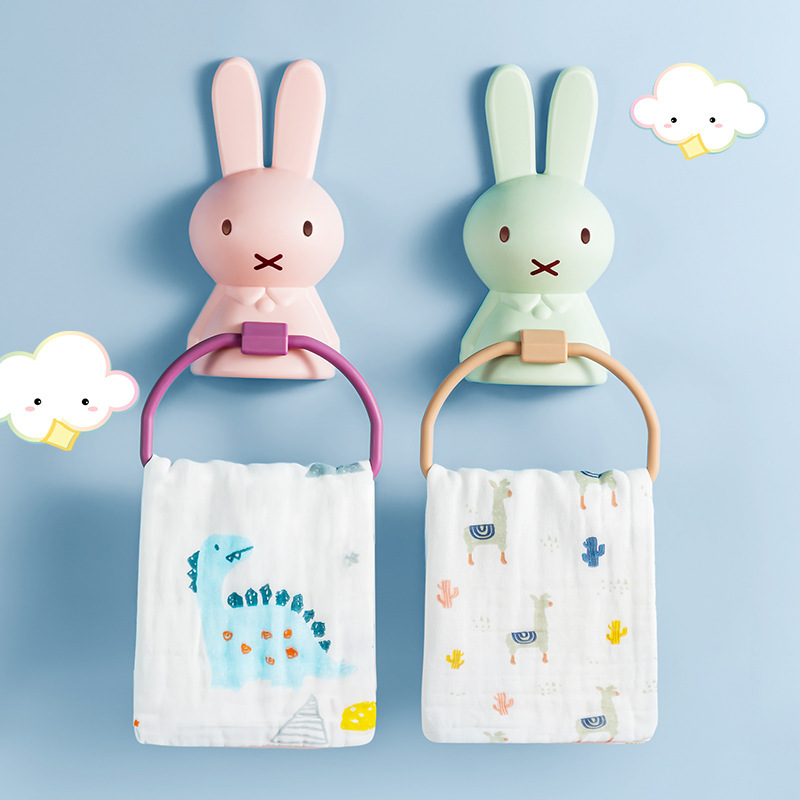 Children's towel rack punch-free bathroom storage Rod baby face washing hand cleaning Cartoon creative rabbit rack