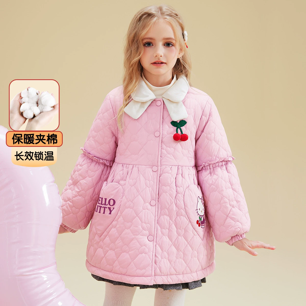 HelloKitty для девочек зимний хлопок утолщенные хлопчатобумажные куртки 2024 новый замок теплый и теплый