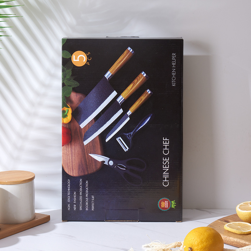 Venta caliente de comercio exterior cuchillos de cocina de acero inoxidable juego de cuchillos de cinco piezas cuchillo de martillo cuchillo de chef caja de color de regalo cuchillo