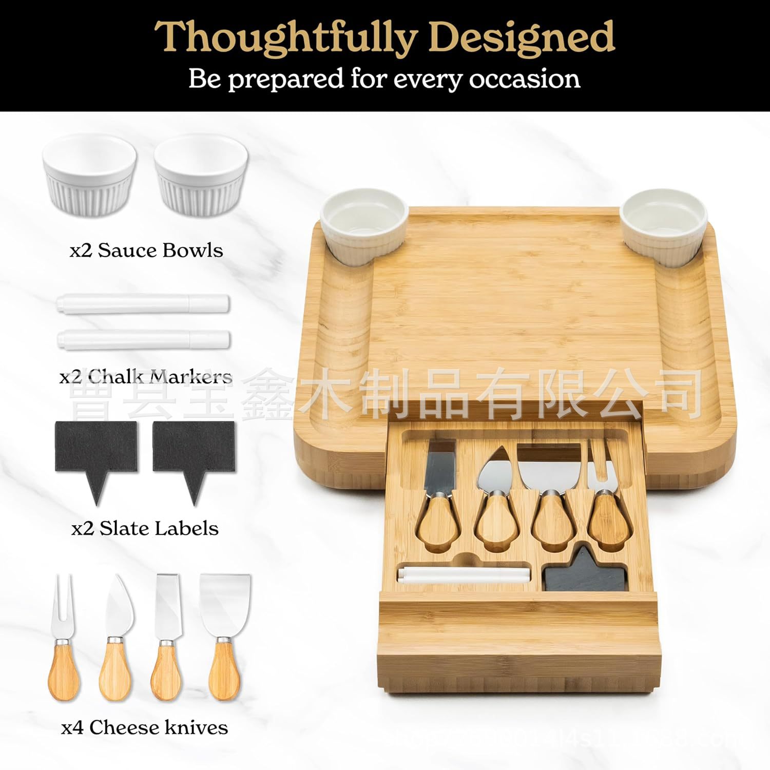 Junta de queso de bambú transfronterizo con cuchillos de acero inoxidable Junta de queso de cocina Junta de recorte de verduras Junta de cocina