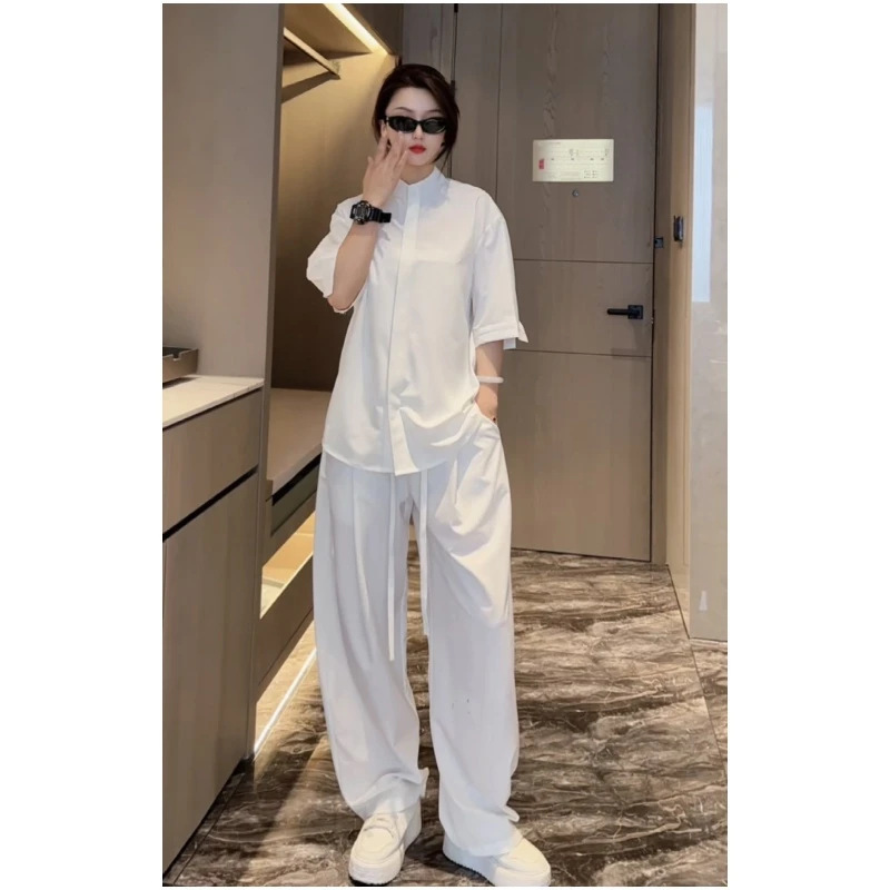 Summer New Ice Silk Short-Sleeved Shirt Suit Summer No-Iron Men's Thin Solid Color Shirt Casual Pants Two-Piece Set