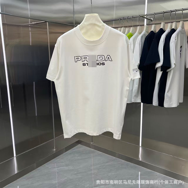 Pujia Round Neck Luxury Trendy High-Quality Printed Letter Short-Sleeve Trendy Brand Loose T-Shirt with Triangle Design for Cross-Border Trade
