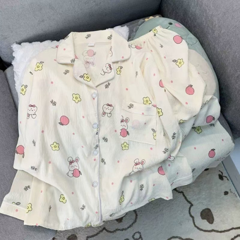 云朵棉 睡衣女春秋季高级感长袖外穿简约休闲家居服套装|undefined