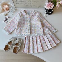 女童小香风套装春秋季新款女宝洋气时尚外套百褶裙两件套