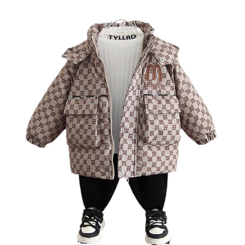 6964 chaqueta gruesa para niños ropa de invierno 2025 nueva chaqueta de plumón de pato blanco chaqueta acolchada de algodón de longitud media para niños