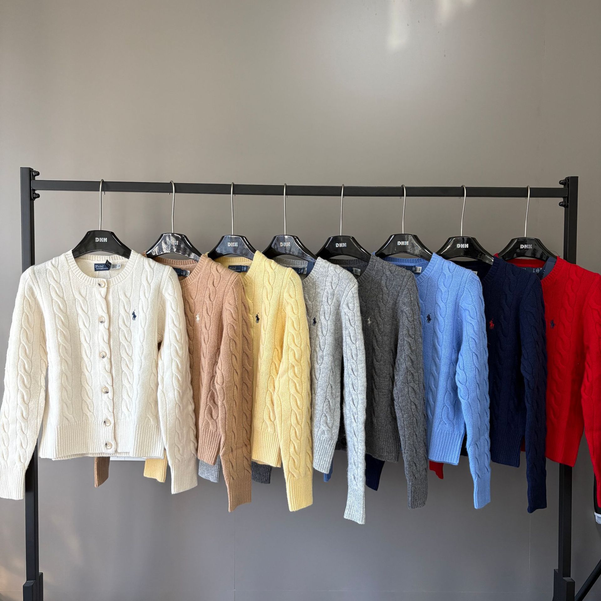 Rl80 Wool 20% Cashmere Ralph Lauren Logo Embroidered Cardigan Women's Round Neck Cable Knit Sweater Versatile