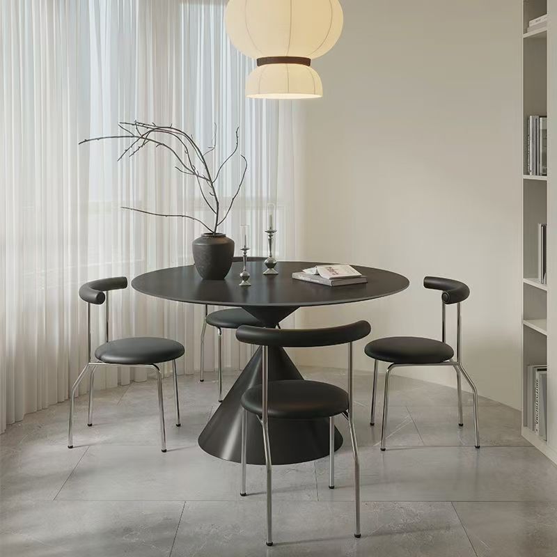 Round table set for small homes, pure white slate dining table, household round table, small apartment dining table, simple table Round table set for small homes, pure white slate dining table, household round table, small apartment dining table, simple table