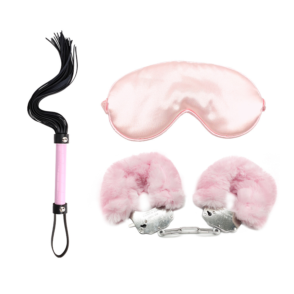 SM Erotic Three-piece Set Adult Products Toy Plush Handcuffs With Blindfold Whip Training Props For Teasing_voghion.com
