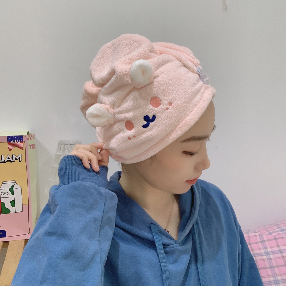 cartoon absorbent cute plush hair drying cap quickdrying thickening coral fleece shower cappicture1