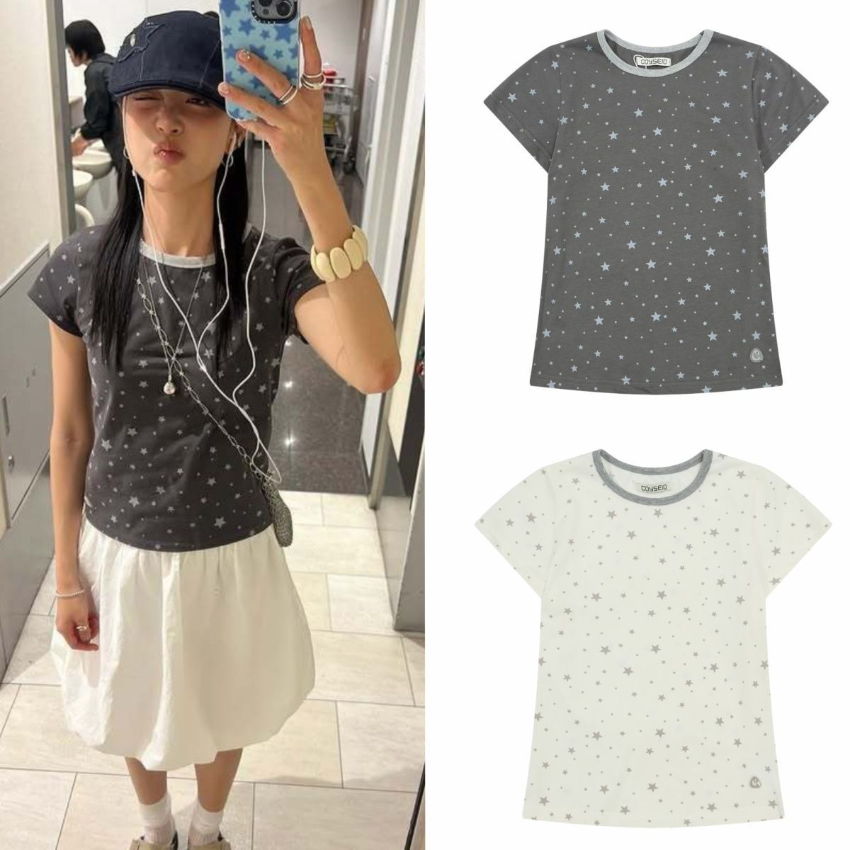 Verano nuevo estilo de moda versátil delgado puro deseo de la camiseta de impresión de estrellas retro americana de manga corta mujer