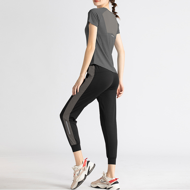 Juyi Tang ropa de yoga de dos piezas de malla camisa de manga corta para correr ropa deportiva de calcetín