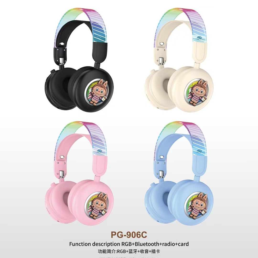Explosión transfronteriza PG - 906C lindo dibujo animado Brala auriculares Bluetooth luces RGB lindos estéreo image 2