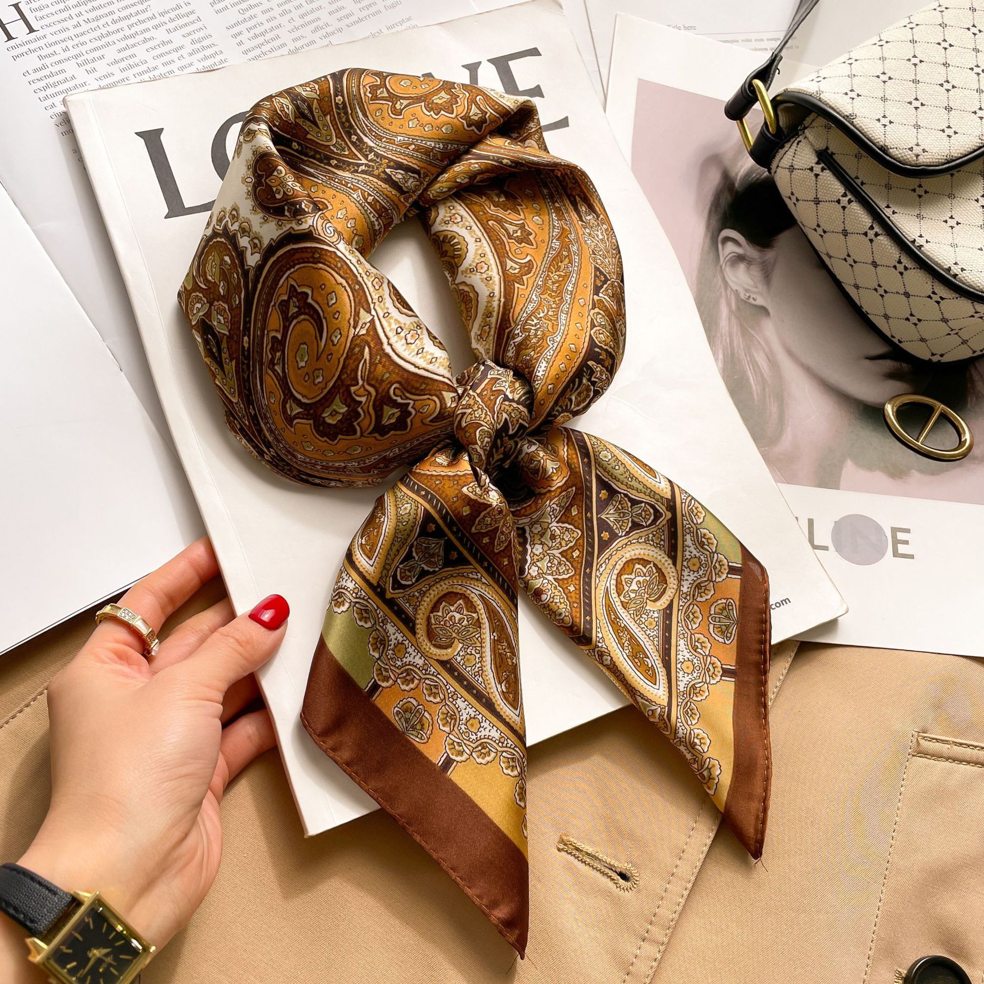 Vintage Paisley Leopardenmuster Seidentuch Quadratisch Für Damen_voghion.com