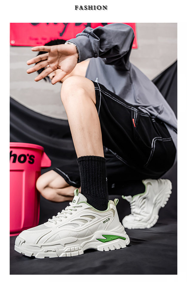 Giày thể thao nam đế dày kiểu sneaker lưới thoáng khí, buộc dây, gót thấp 1–3 cm — Bánh bao gạo W5033, W5033 màu đen, W5033 trắng xanh lục chi tiết 13