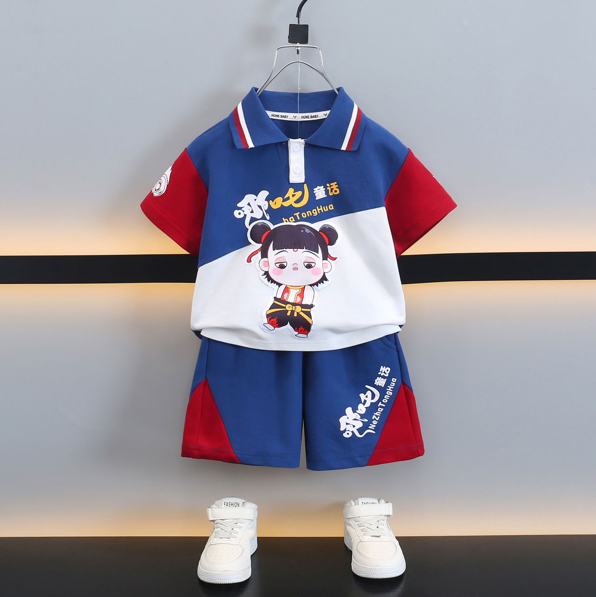 7786 traje de verano ropa para niños camisa POLO de manga corta casual para niños 2025 nuevos pantalones cortos para bebés pantalones de cinco puntos