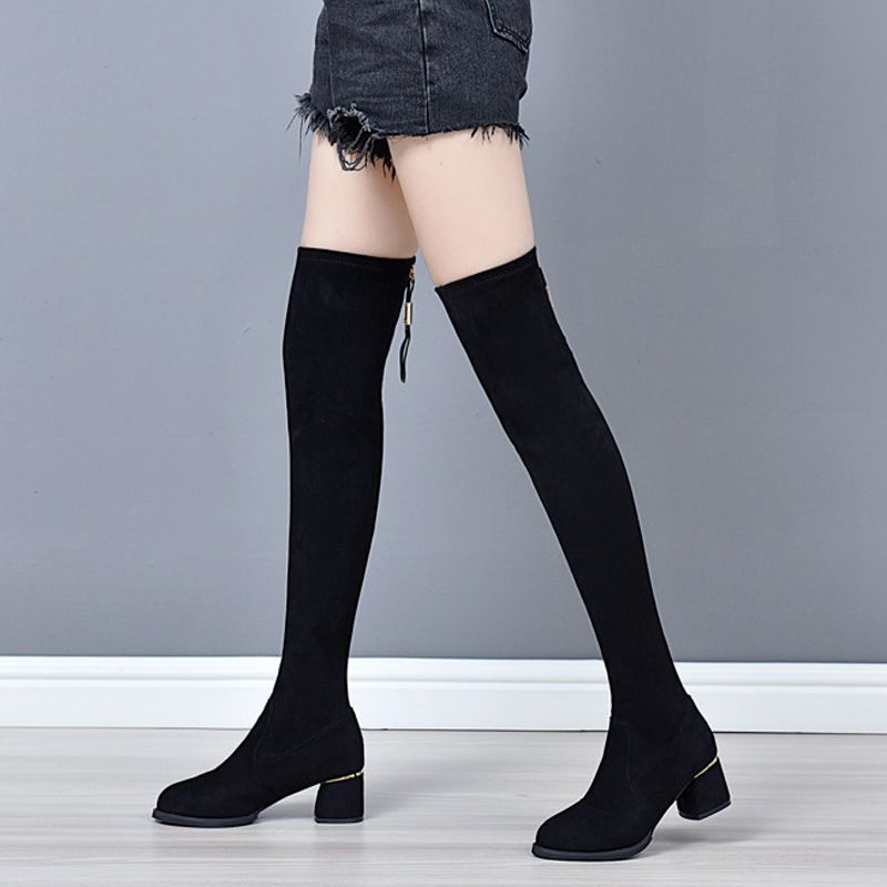 长筒靴女过膝2025年新款秋冬季加绒高跟弹力瘦瘦靴子女小个子长靴
