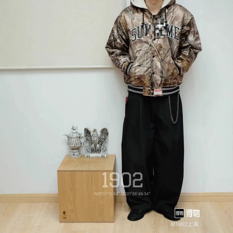 Micro-Label Embroidered Supsatinvars Lambswool Varsity Jacket Yithooded Satin Black