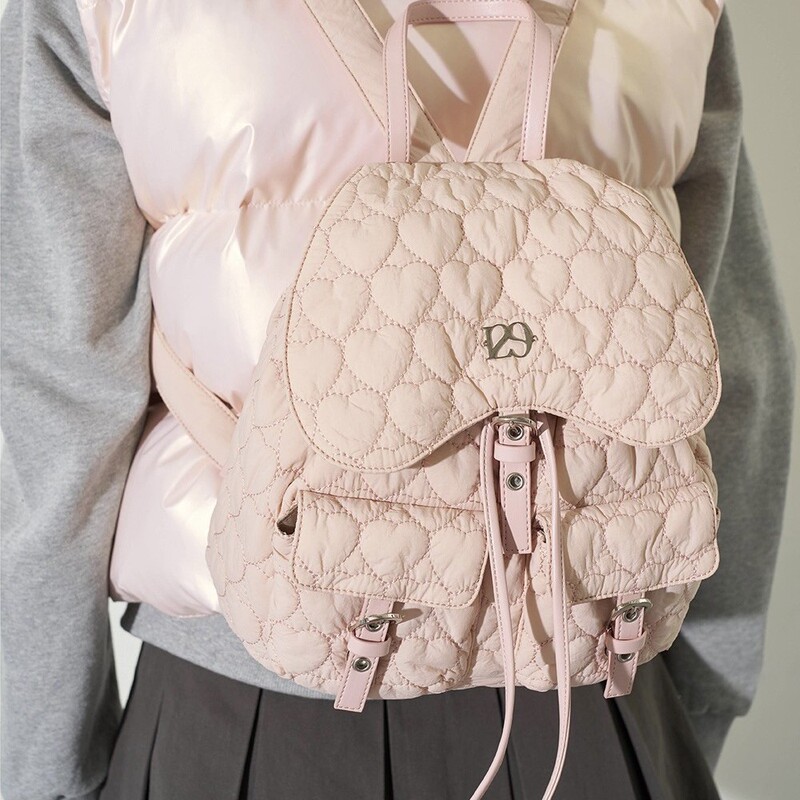 Korean Niche Designer Illigo Backpack Pink Shoulder Bag Large Capacity Heart Simple Versatile Women's Bag