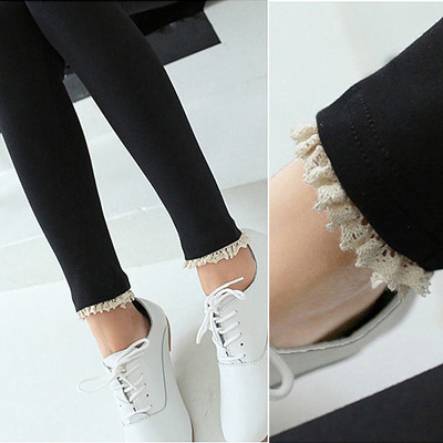 Real Shot of Autum New Maternity Pants Cotton Leggings with Fashionable Lace at the Bottom of the Legs for Pregnant Women