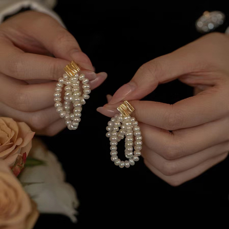 感天然淡水流苏珍珠耳环女S925法式复古巴洛克