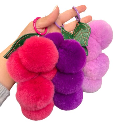 Manufacturer wholesale real rex rabbit fur grape car keychain pendant cute plush ball bag pendant birthday gift