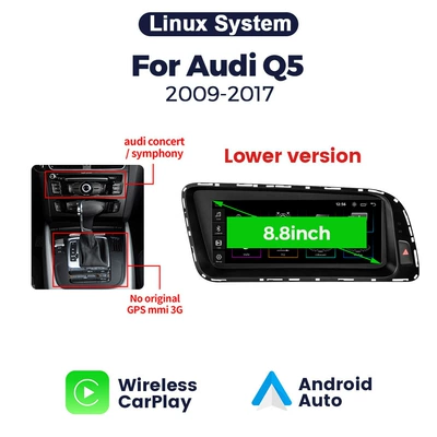 Suitable for 8.8" Audi Q5 2009-2017 Audi Q5 Linux Modified Large Screen Wireless Carplay (DVD Navigation) - 10-17-l-left-hand-drive-low-configuration-no-gps-88inch