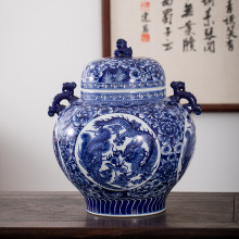 景德镇纯手绘重工双耳龙纹大将军罐陶瓷收藏品仿古陶瓷花瓶摆件