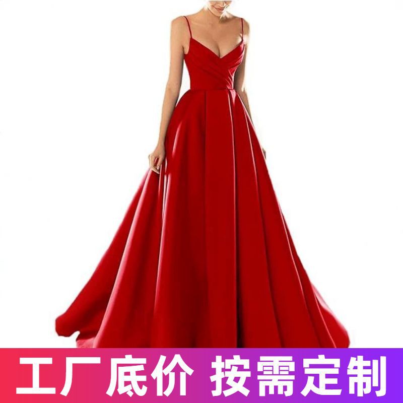 Wholesale Cross-Border European and American Satin Evening Gowns, Amazon New Back-To-School Dresses, Cocktail and Prom Long Dresses