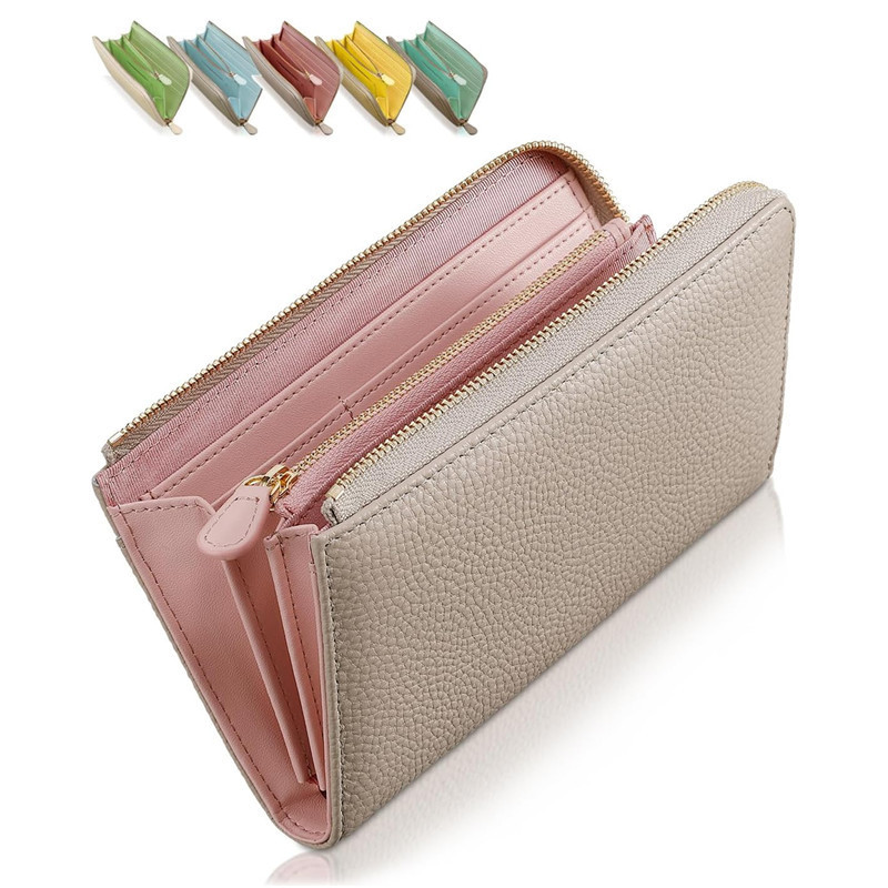 Japanese-Style Genuine Leather Multifunctional L-Shaped Zipper Women's Mid-Length Wallet, Color-Blocked with Multiple Card Slots, Made of Top-Layer Cowhide