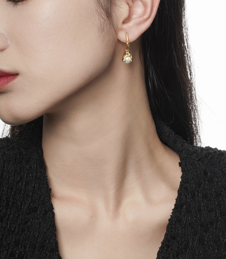Geometric Pattern Women'S Gender 1 Piece 925 Sterling Silver Pearl Geometric Drop Earrings