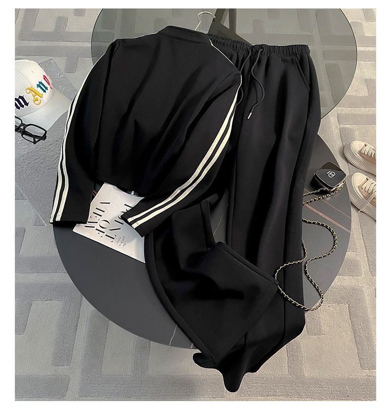 Korean Style Women's Zip-Up Hoodie & Jogger Pants Set - Casual Sporty Outfit (S-2XL, Black/Brown)_ecoleips.com