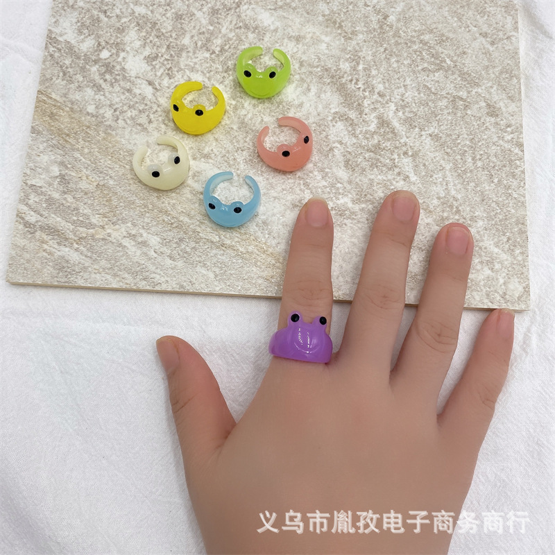Nuevo diseño de anillo animal de moda personalizado transfronterizo anillo de resina de rana ajustable abierto lindo simple
