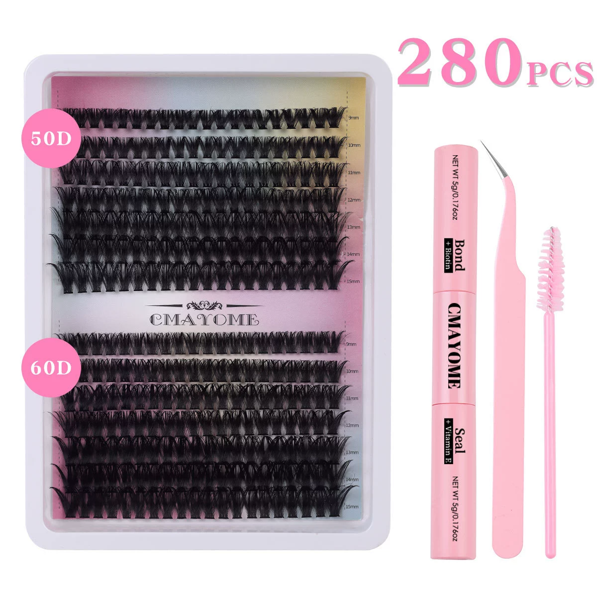 Cluster False Eyelashes 10D, 280 pcs, D-curl, Naturally Dense Clusters for DIY Extensions