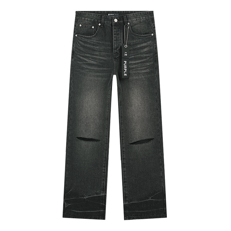 Comercio exterior transfronterizo mayorista purp1e estilo americano marca de alta calle agujero parche de tinta retrógrada lavado jeans pantalones cortos
