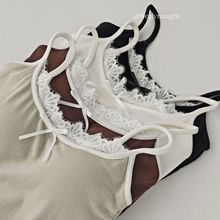 秋冬新款蝴蝶结纯欲吊带女甜辣妹内搭固定一体杯外穿蕾丝打底背心