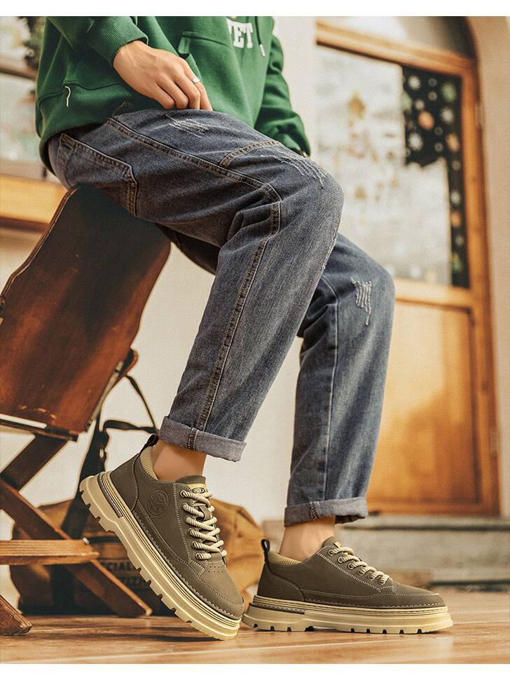 Giày bốt Martin nam cổ cao da thật, gót thấp 1-3 cm, chống trơn trượt — L12 màu kaki, L12 màu đen chi tiết 14