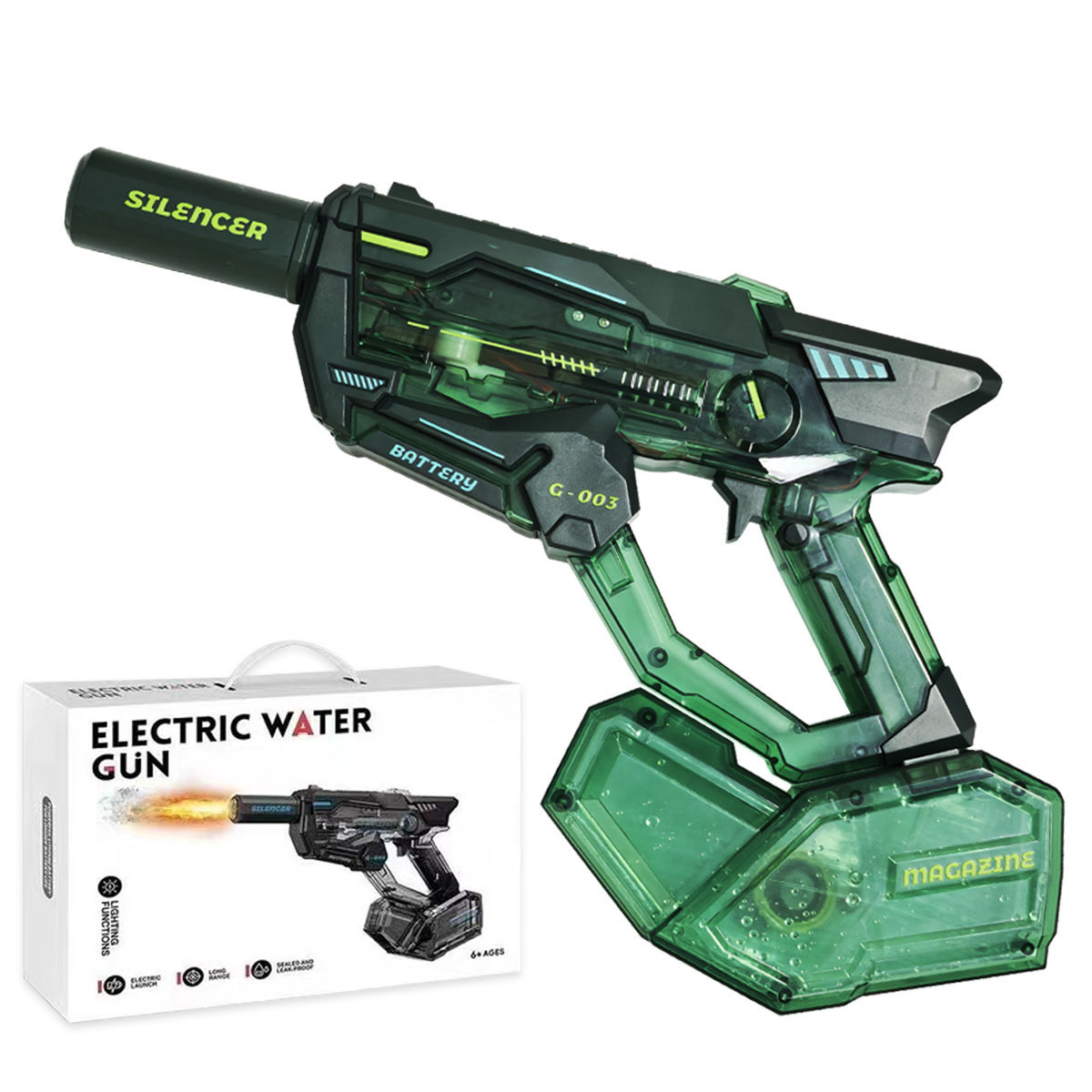 新型電動連発水鉄砲の大容量高圧噴火照明子供用水遊び玩具卸売り