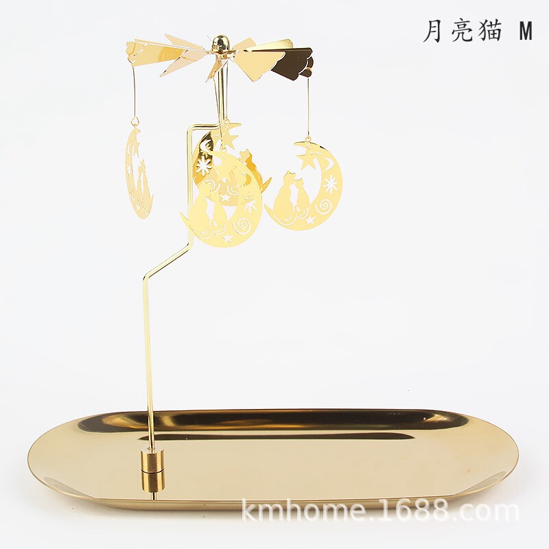 旋转走马灯烛台转运风车 磁铁支撑杆礼品伴手礼 金色香薰蜡烛盘|undefined