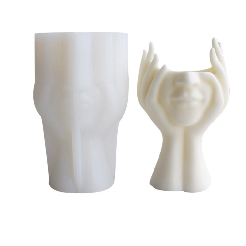 Hand-held face flowerpot silicone mold 3D face vase crystal glue gypsum cement succulent potted ornaments mold