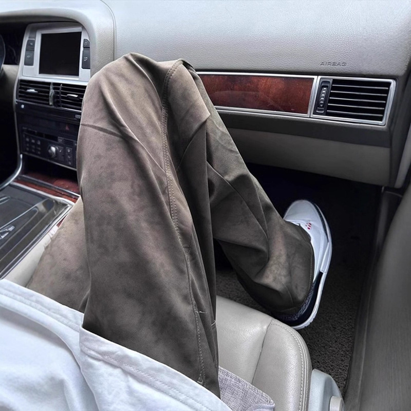 Brown Dark Pattern American Straight Cargo Pants Men's Spring & Fall Cleanfit Scimitar Pants Retro Loose Wide-Leg Pants