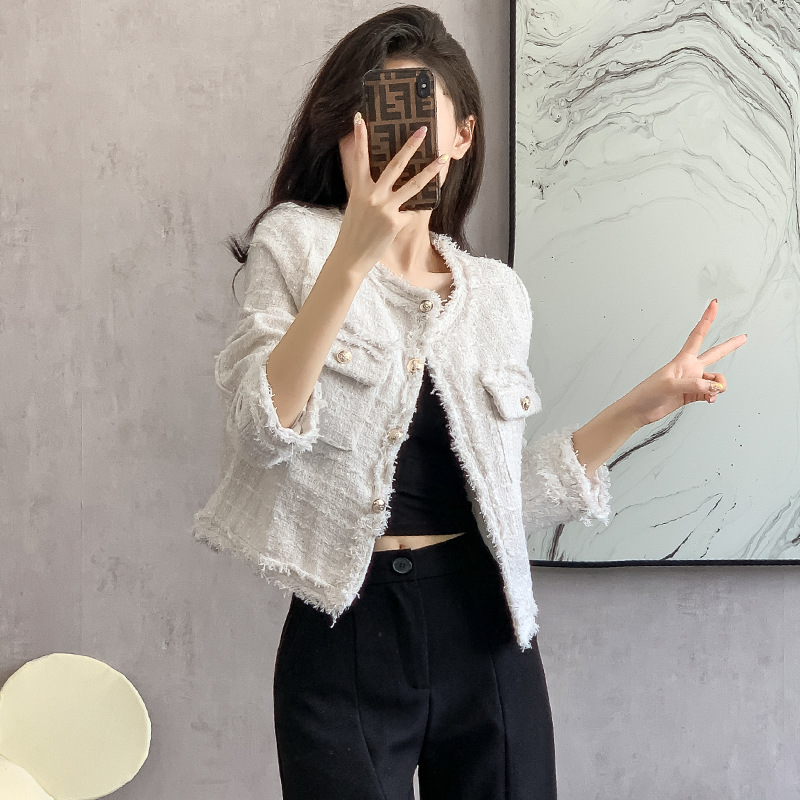 2026 Spring New Women's Clothing French Sweet and Gentle Simple Elegant Socialite Tweed Slimming Short Jacket