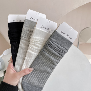 Spring and summer socks women's thin breathable mesh solid color base tube piled socks academic style cotton and linen color women's socks wholesale